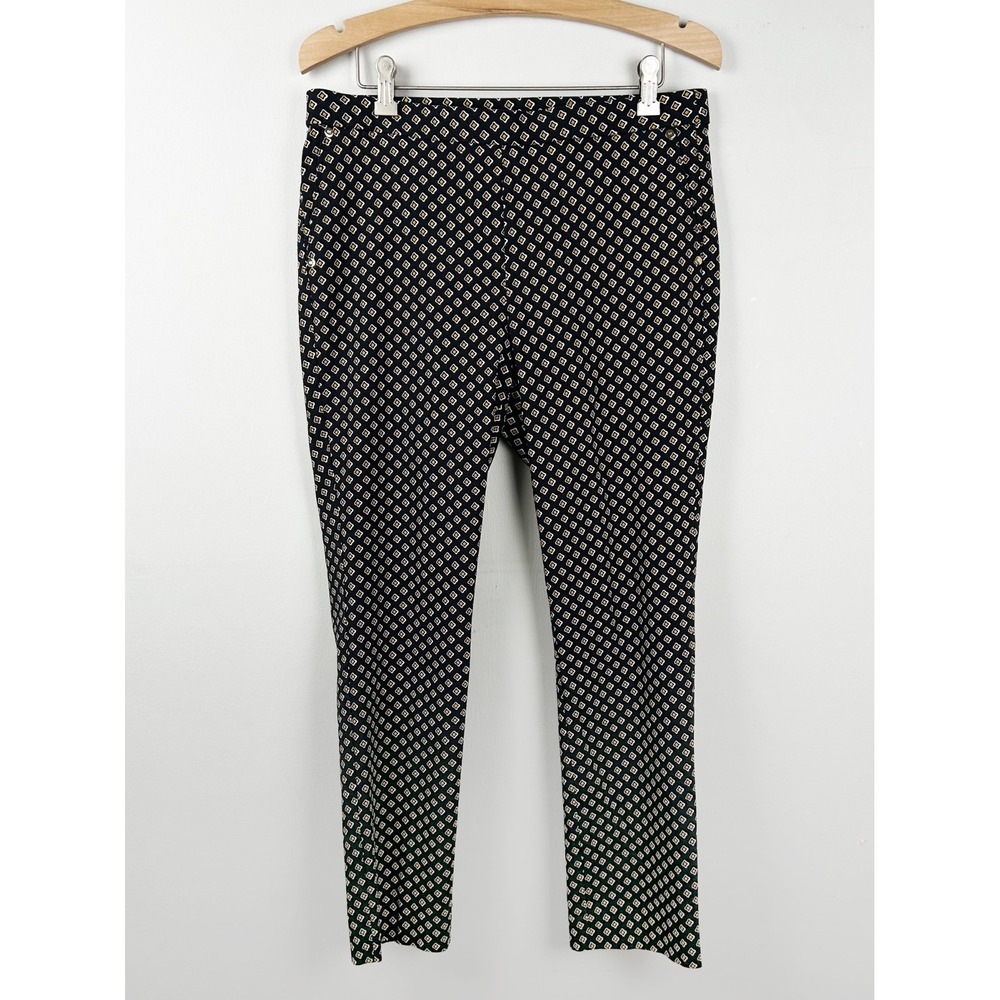 Anne Klein Women's Black Geometric Pull On Ankle Pants Slim Size 10